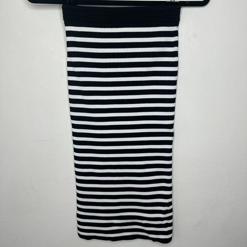 Michael Kors Black & White Striped Stretch Bodycon Tube Maxi Skirt XXS